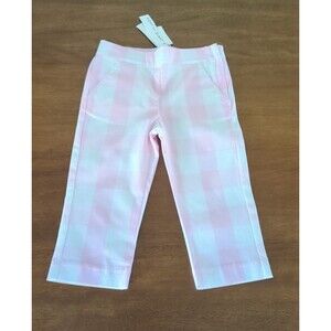 Janie and Jack Girls pink Gingham canvas crop pants with pockets size 2T NEW WT